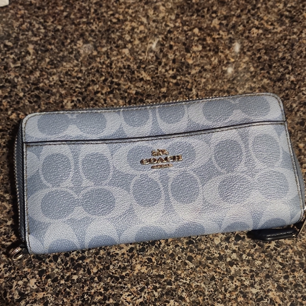 Coach Blue Signature Pattern Wallet - Picture 9 of 11